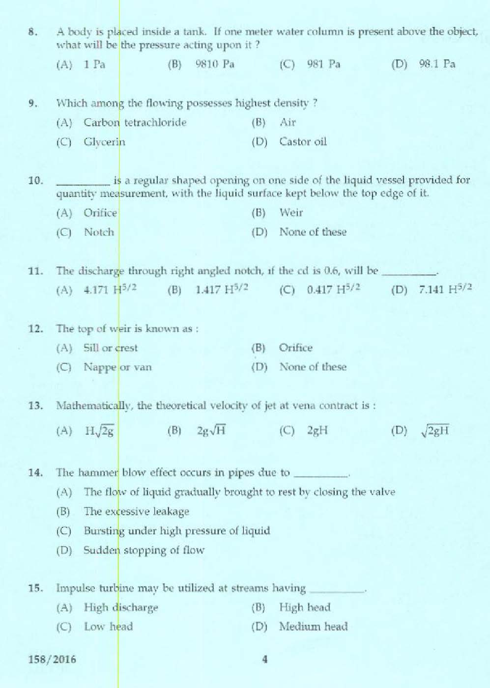 KPSC Tracer Exam 2016 Code 1582016 2