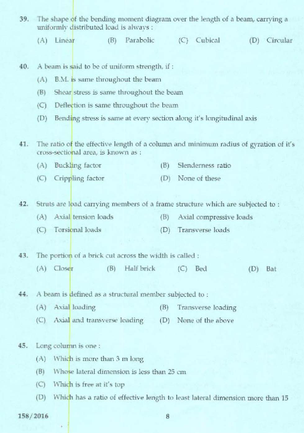 KPSC Tracer Exam 2016 Code 1582016 6