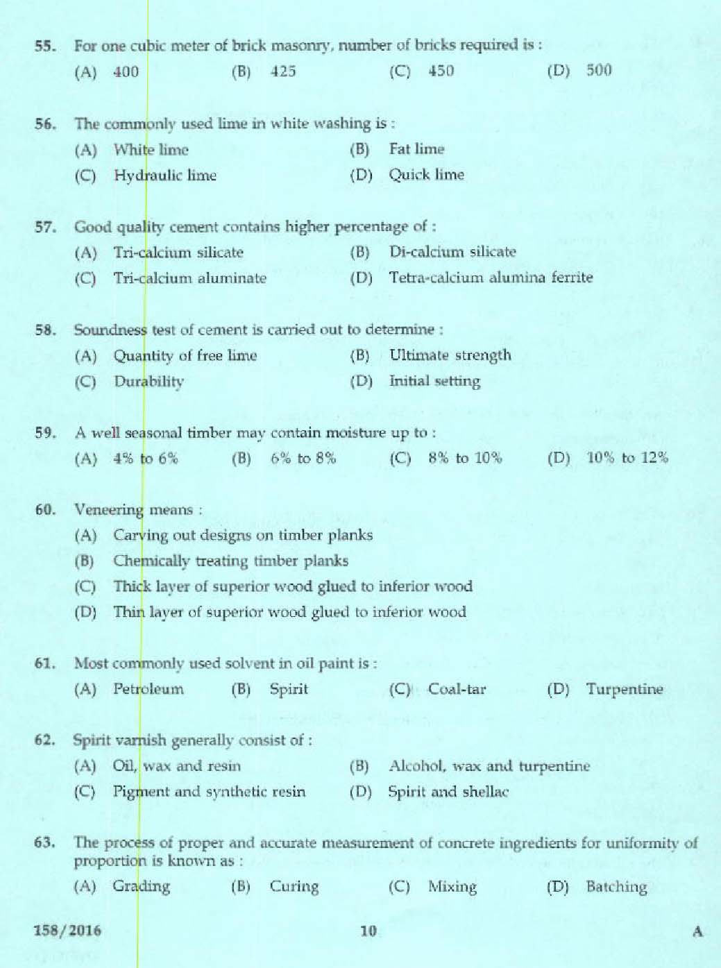 KPSC Tracer Exam 2016 Code 1582016 8