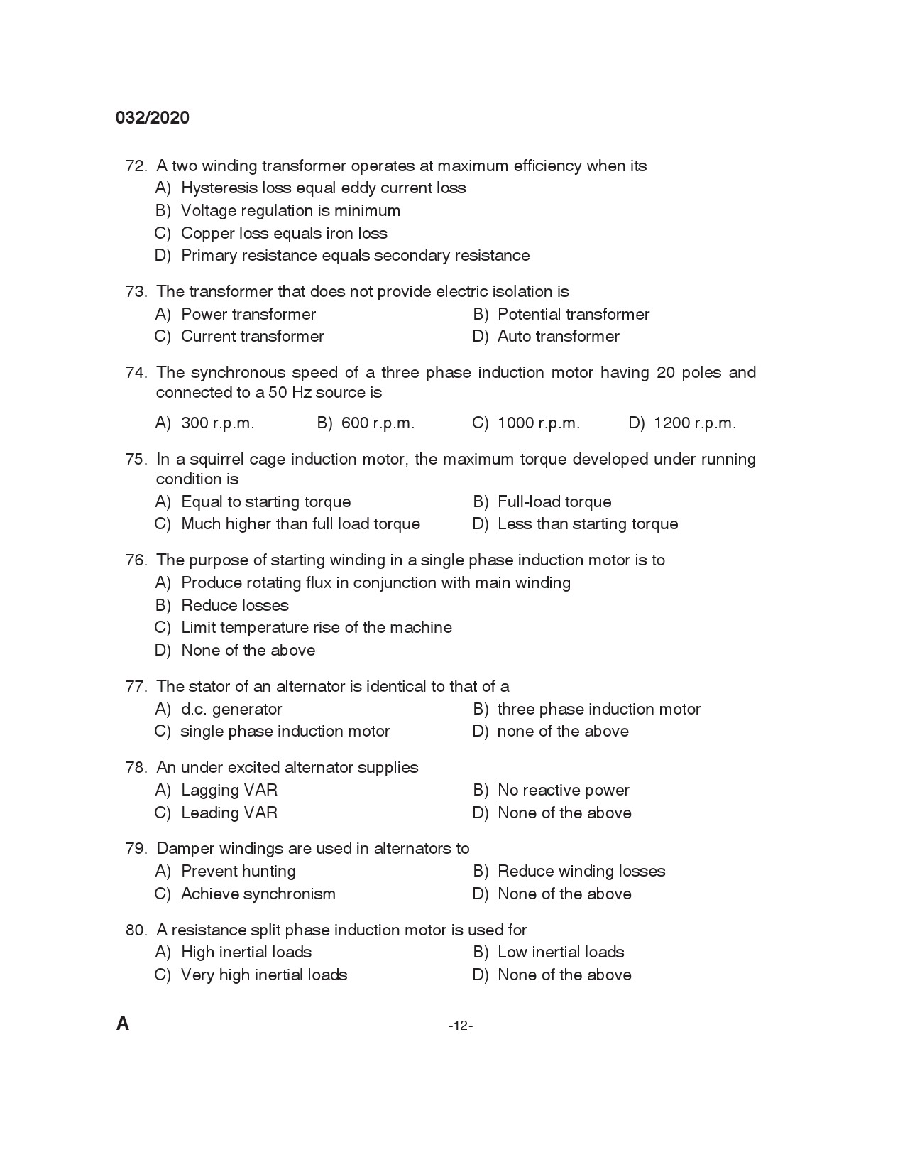 KPSC Training Instructor Electrician Exam 2020 Code 0322020 11