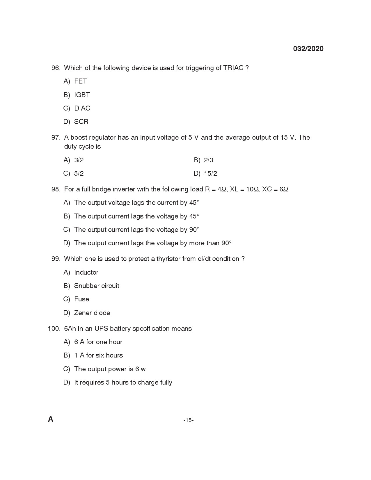 KPSC Training Instructor Electrician Exam 2020 Code 0322020 14