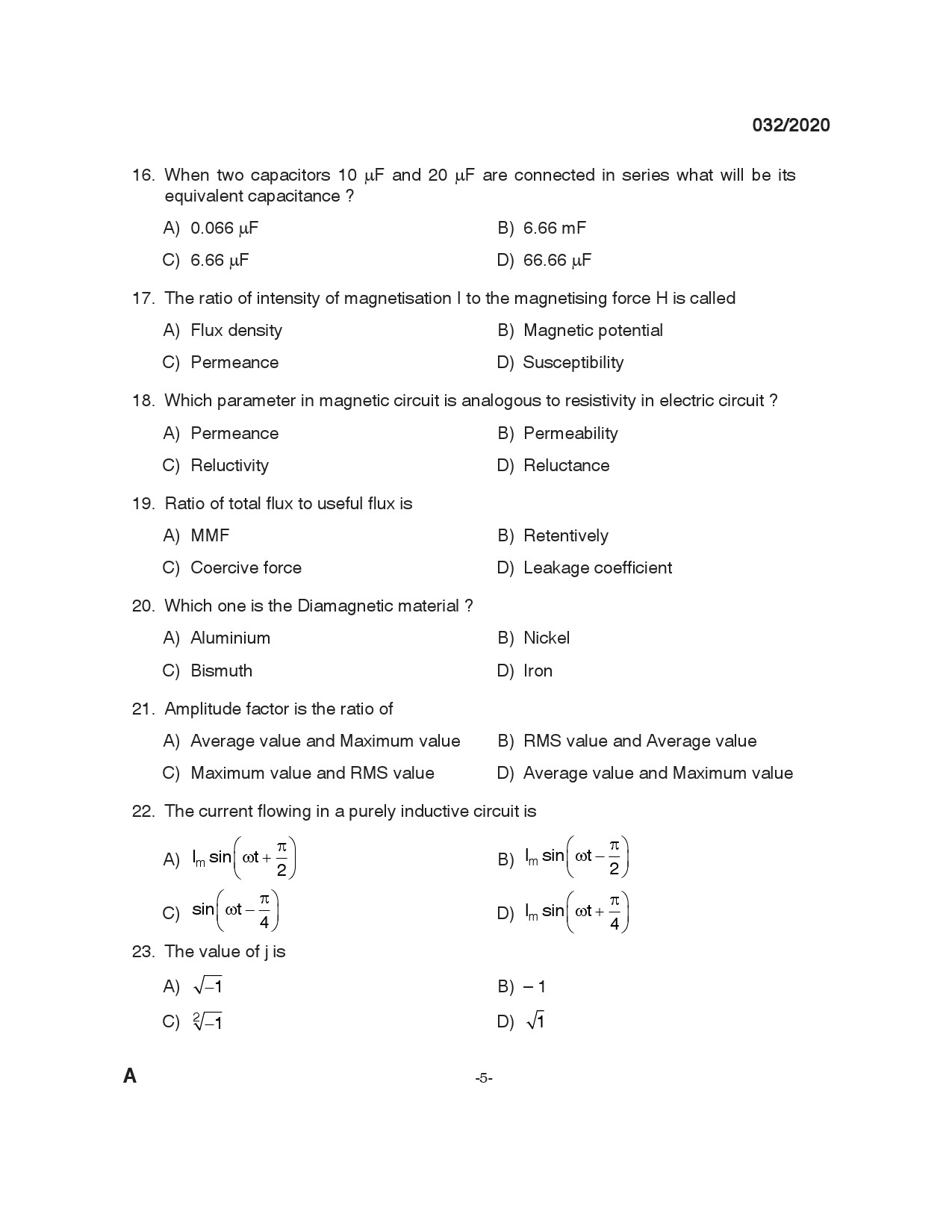 KPSC Training Instructor Electrician Exam 2020 Code 0322020 4