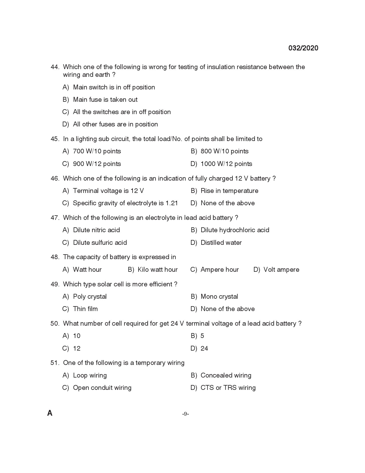 KPSC Training Instructor Electrician Exam 2020 Code 0322020 8