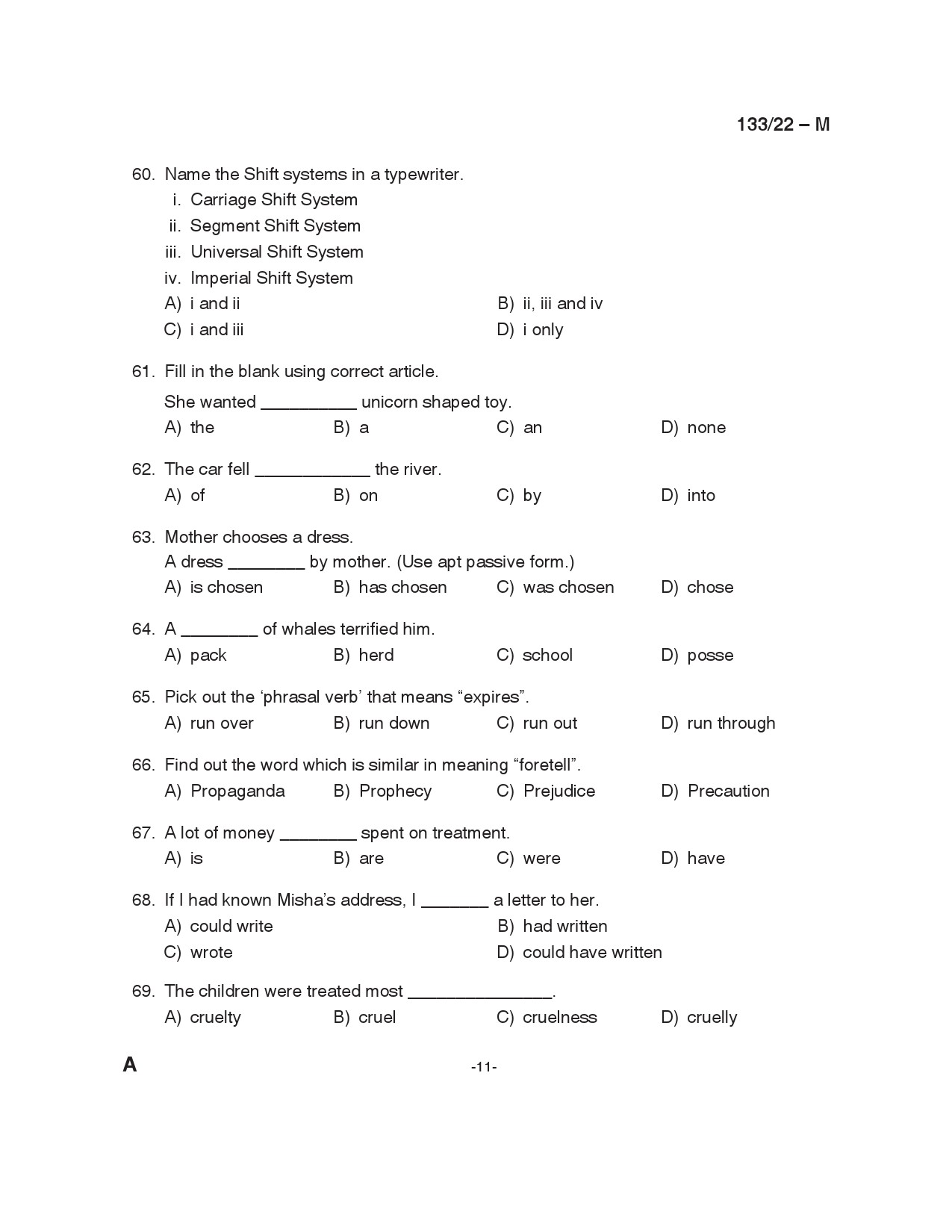 KPSC Typist Clerk Grade II Malayalam Exam 2022 Code 1332022 10