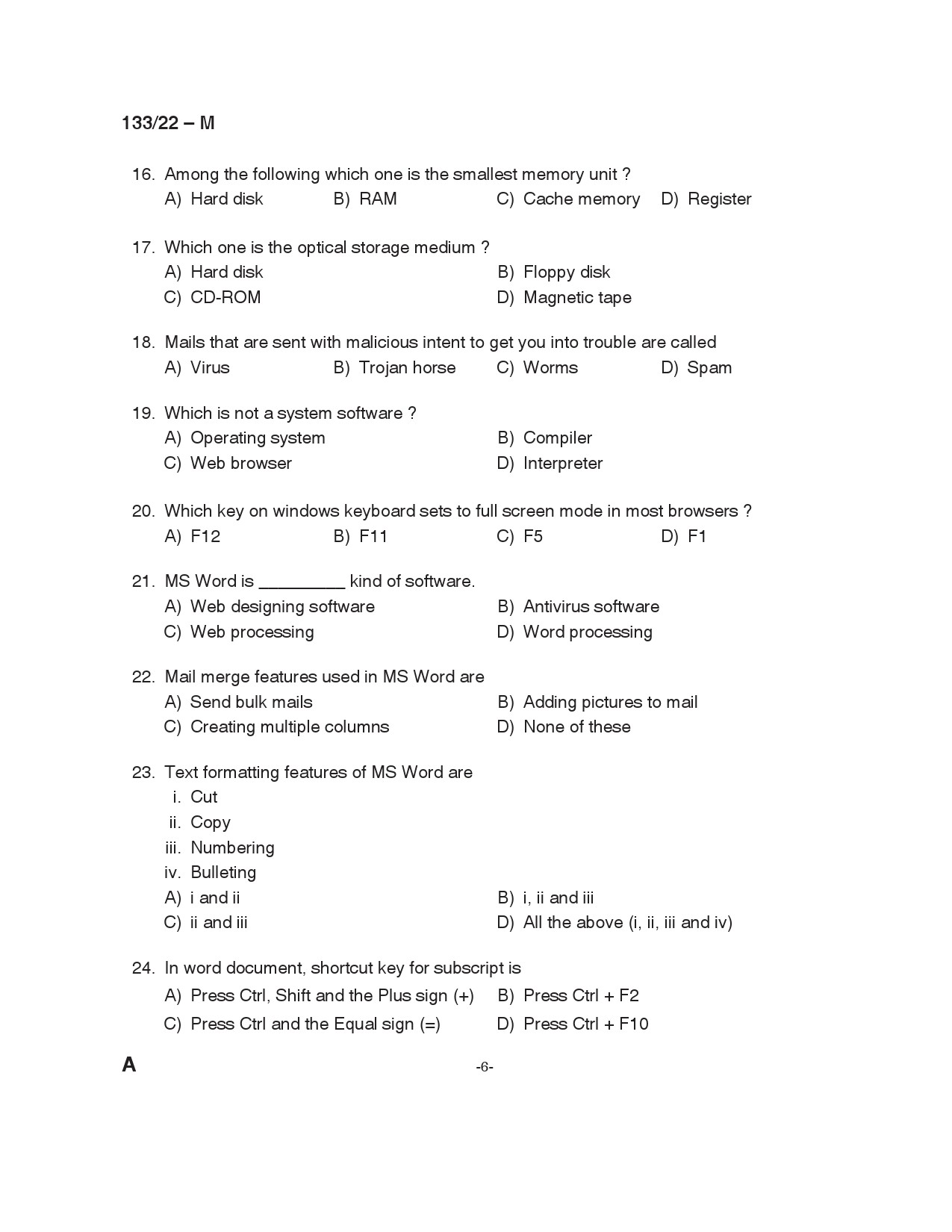 KPSC Typist Clerk Grade II Malayalam Exam 2022 Code 1332022 5