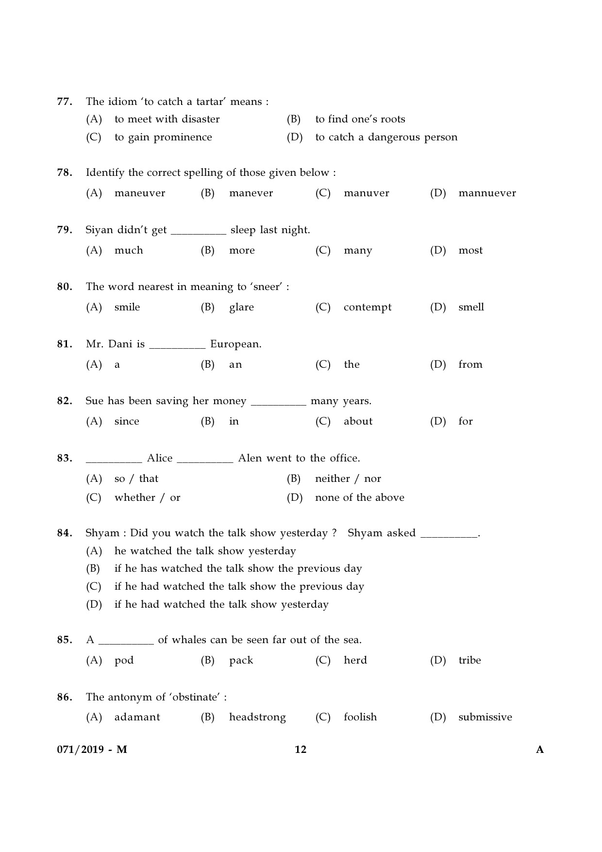 KPSC Village Extension Officer Grade II Exam Question Paper 0712019 M 11