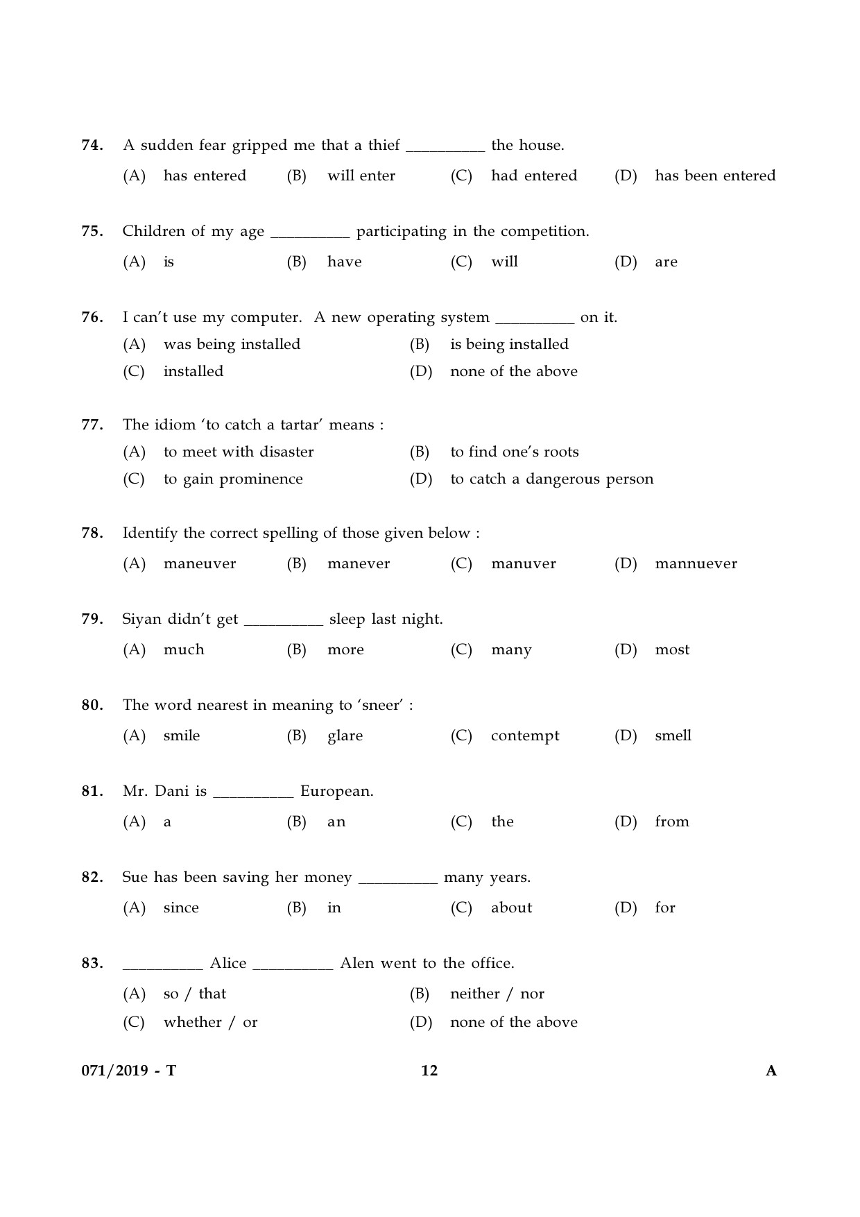 KPSC Village Extension Officer Grade II Exam Question Paper 0712019 T 11