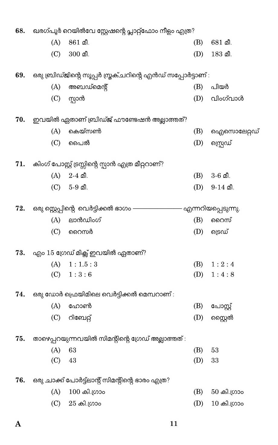 KPSC Workshop Attender Civil Malayalam Exam 2019 Code 0152019 9