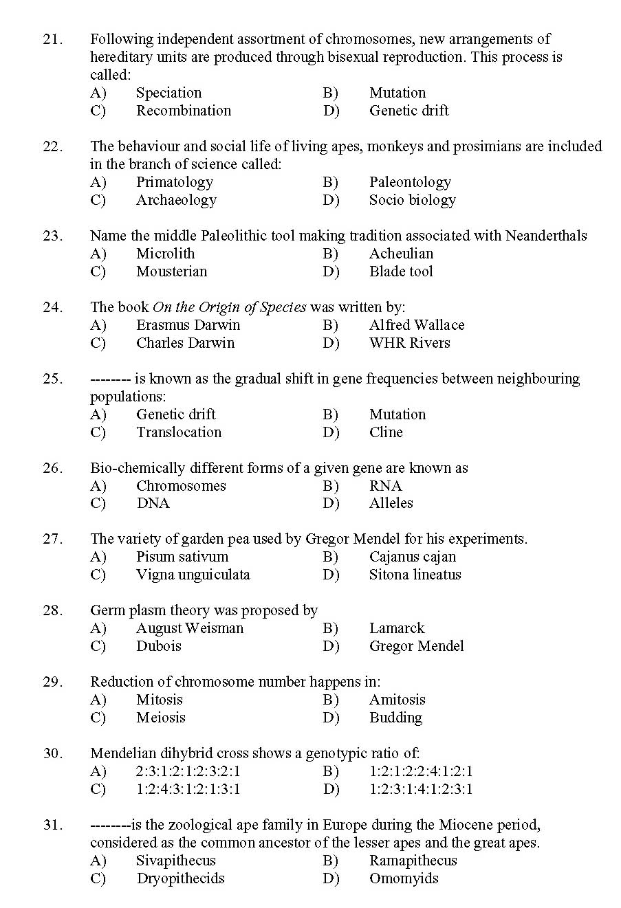 Kerala SET Anthropology Exam 2011 Question Code 91101 3