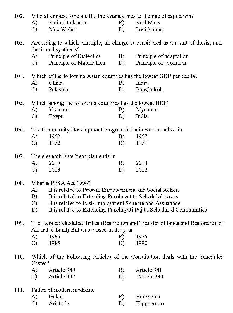 Kerala SET Anthropology Exam 2012 Question Code 12901 11