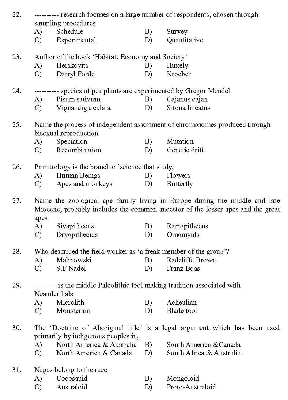 Kerala SET Anthropology Exam 2013 Question Code 13601 3
