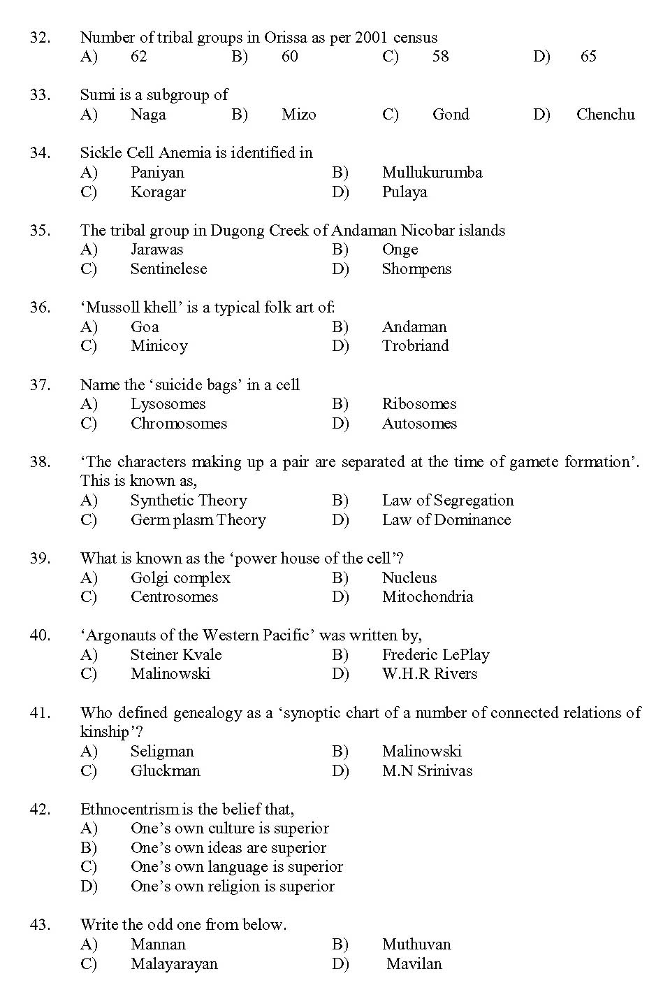 Kerala SET Anthropology Exam 2013 Question Code 13601 4
