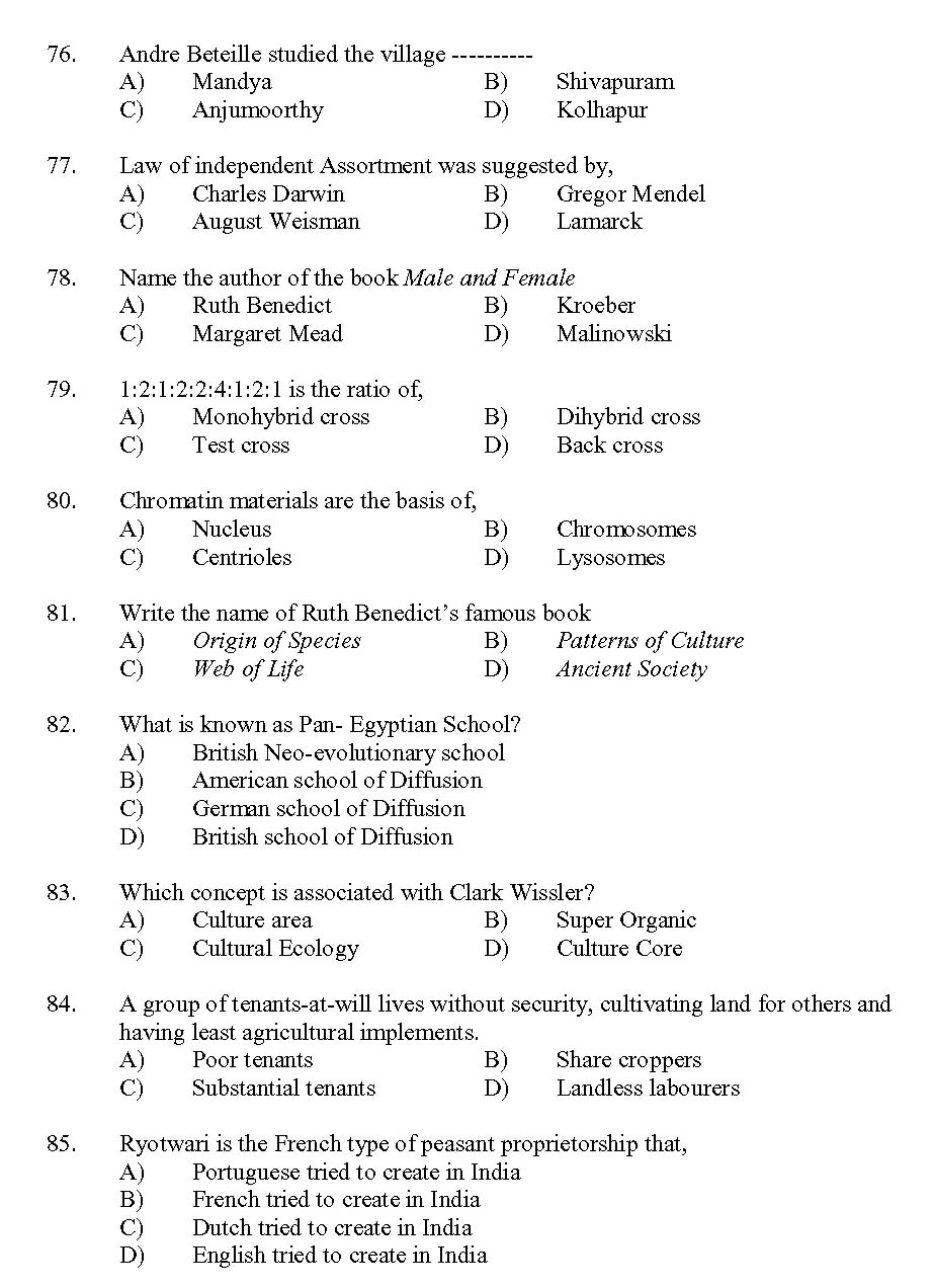 Kerala SET Anthropology Exam 2013 Question Code 13601 8