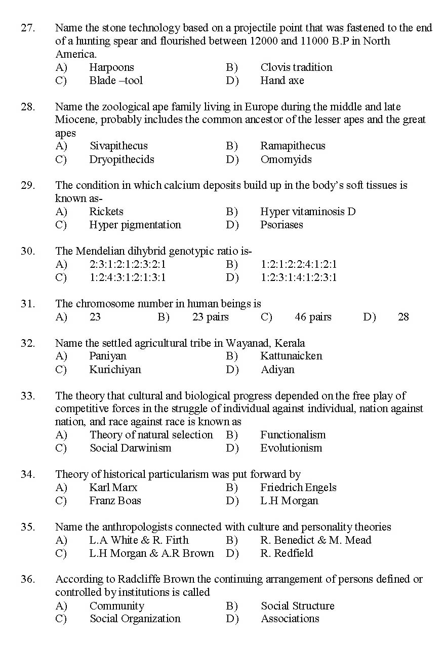 Kerala SET Anthropology Exam 2014 Question Code 14201 4