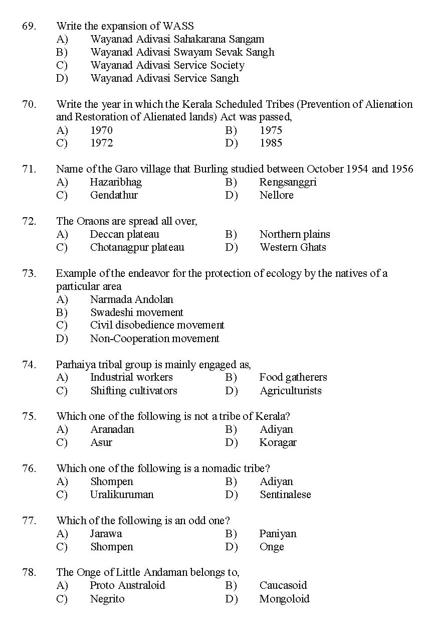 Kerala SET Anthropology Exam 2014 Question Code 14201 8