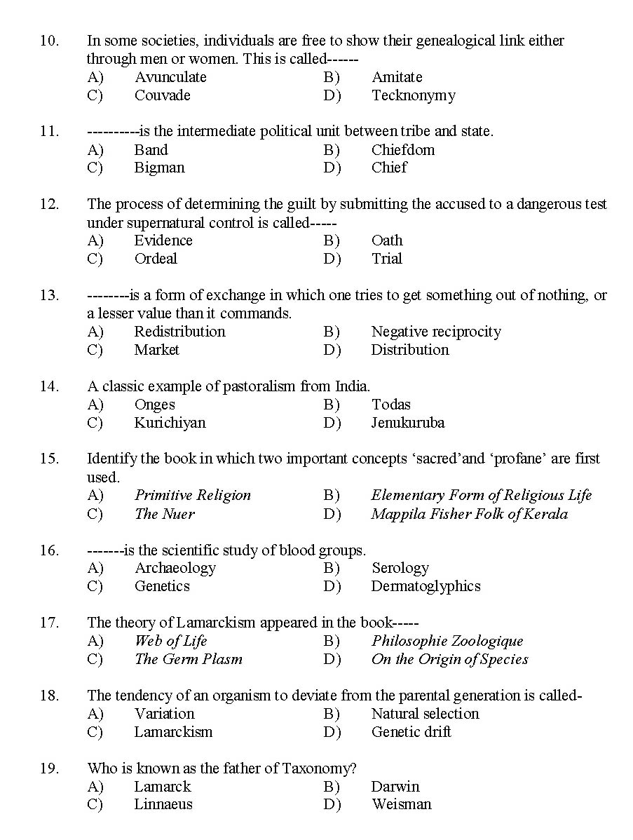 Kerala SET Anthropology Exam 2015 Question Code 15601 2
