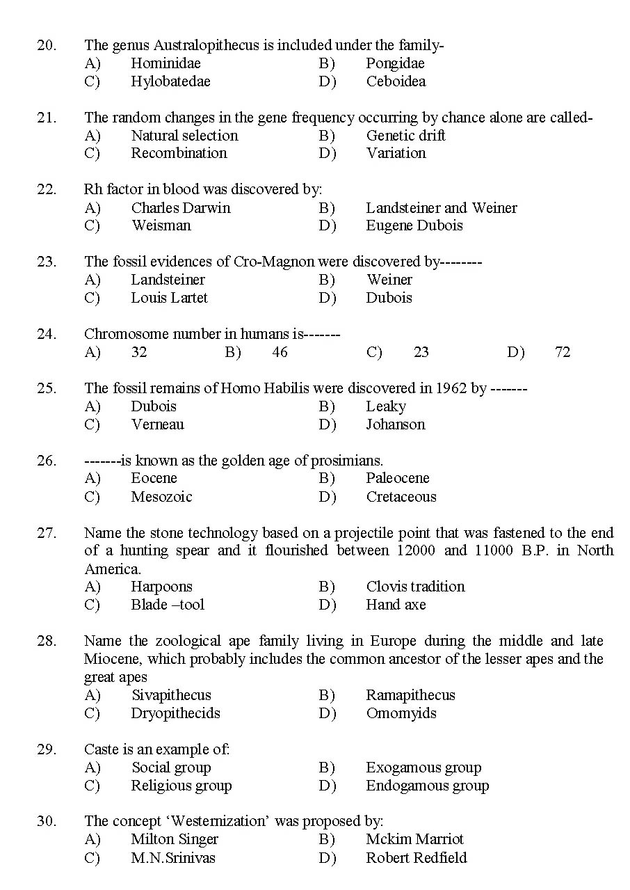 Kerala SET Anthropology Exam 2015 Question Code 15601 3