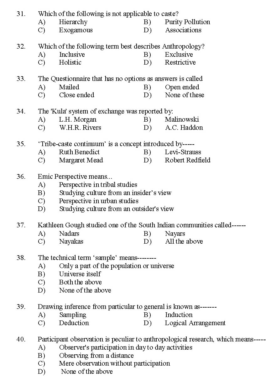 Kerala SET Anthropology Exam 2015 Question Code 15601 4