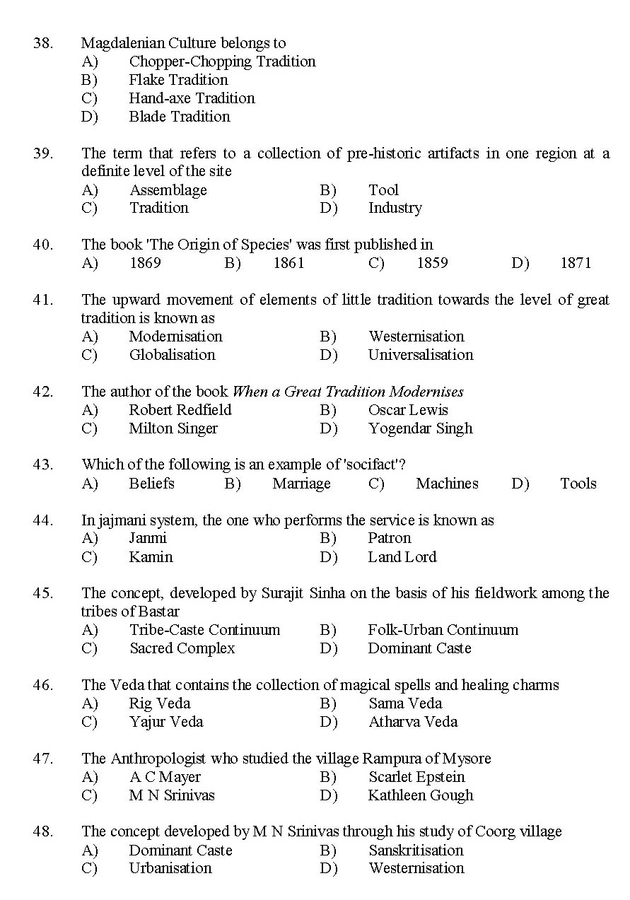 Kerala SET Anthropology Exam 2016 Question Code 16101 A 5
