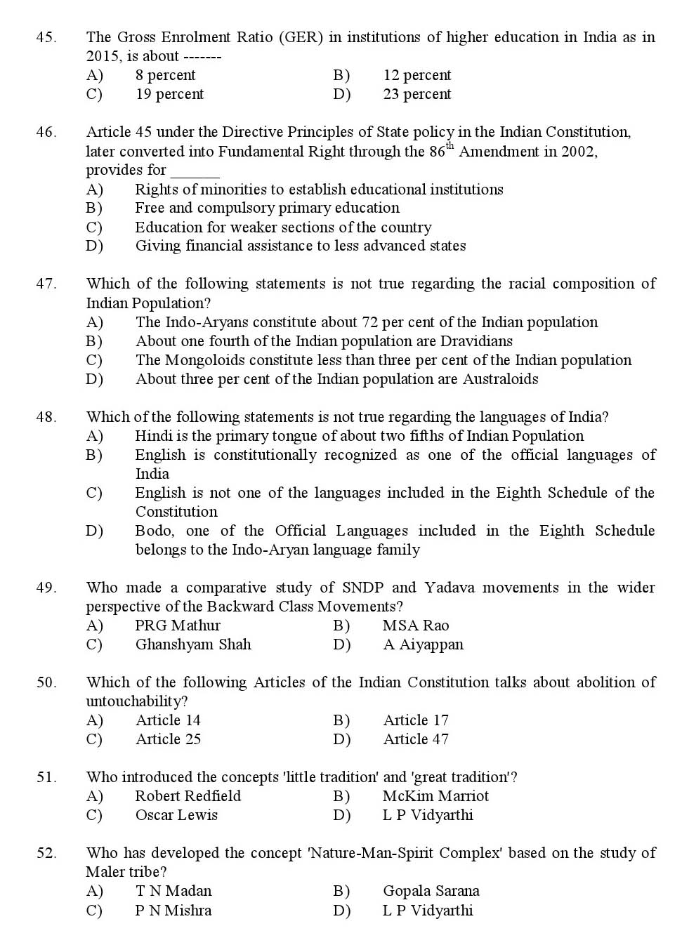 Kerala SET Anthropology Exam 2016 Question Code 16601 A 6