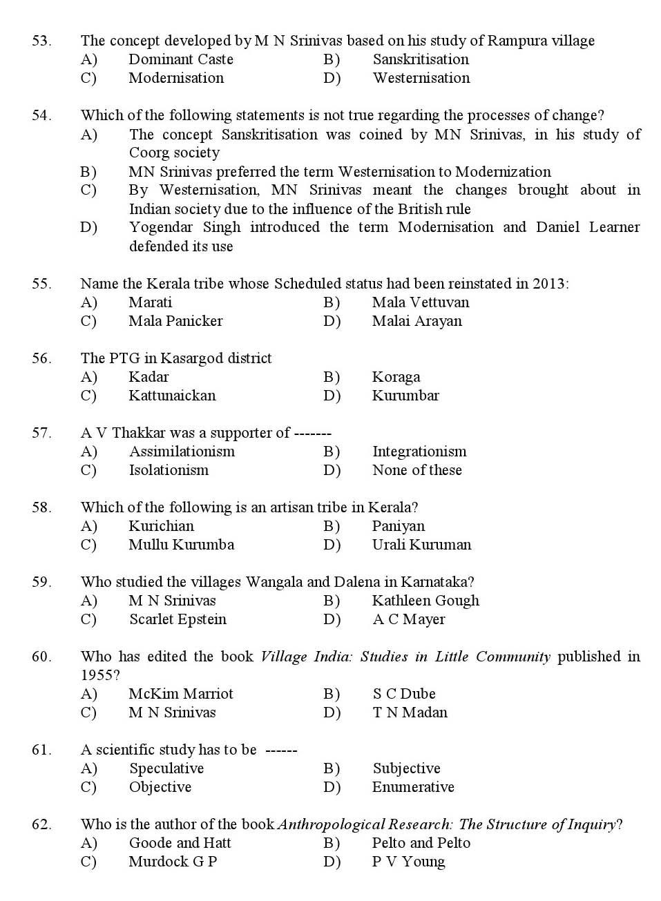 Kerala SET Anthropology Exam 2016 Question Code 16601 A 7