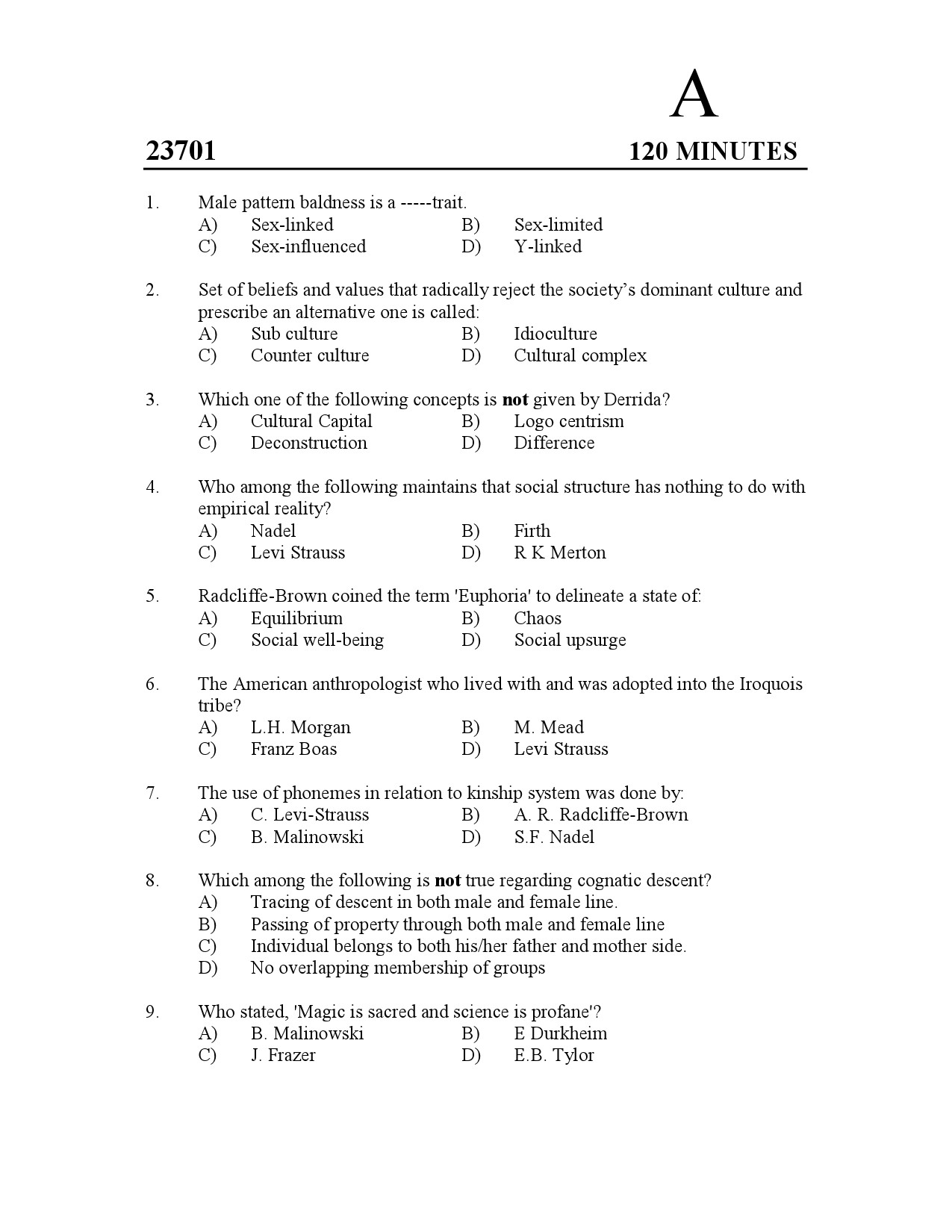 Kerala SET Anthropology Exam Question Paper July 2023 1