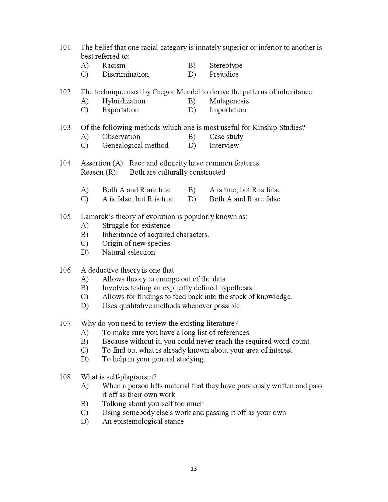 Kerala SET Anthropology Exam Question Paper July 2023 13