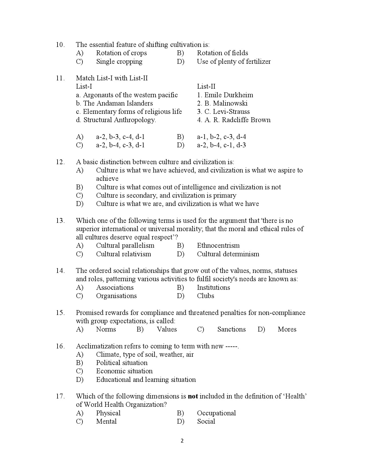 Kerala SET Anthropology Exam Question Paper July 2023 2