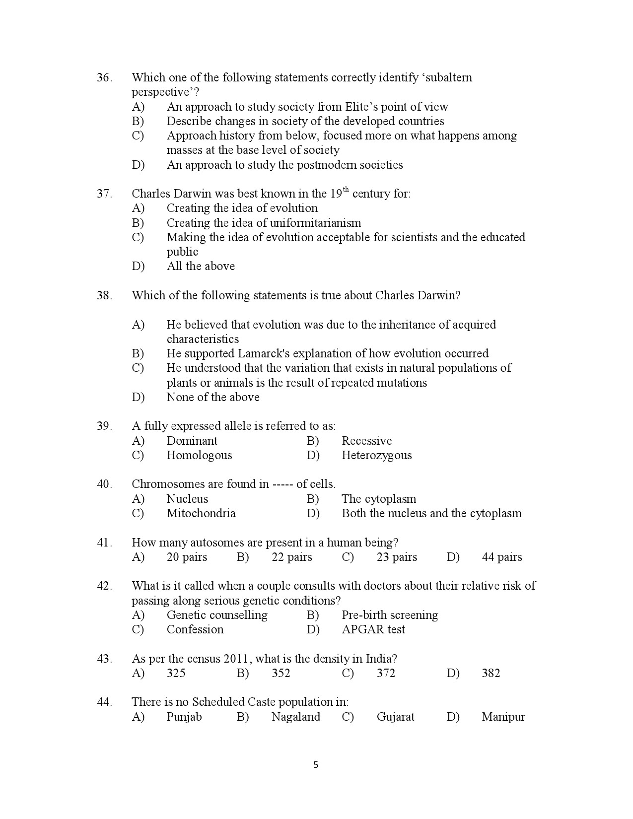 Kerala SET Anthropology Exam Question Paper July 2023 5