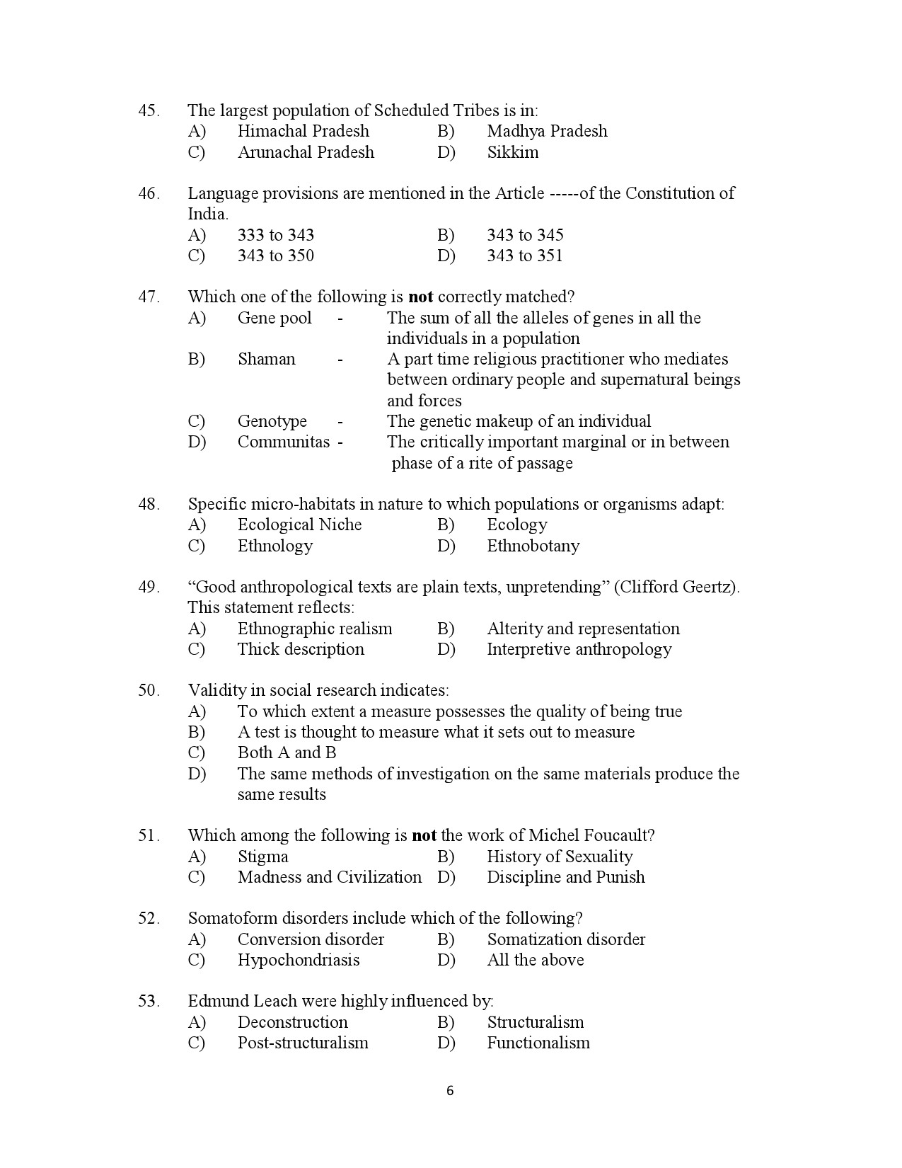 Kerala SET Anthropology Exam Question Paper July 2023 6