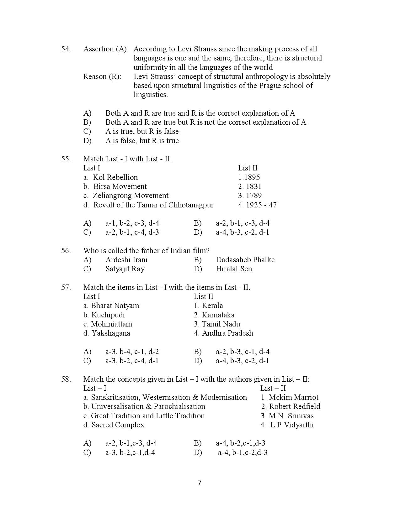 Kerala SET Anthropology Exam Question Paper July 2023 7