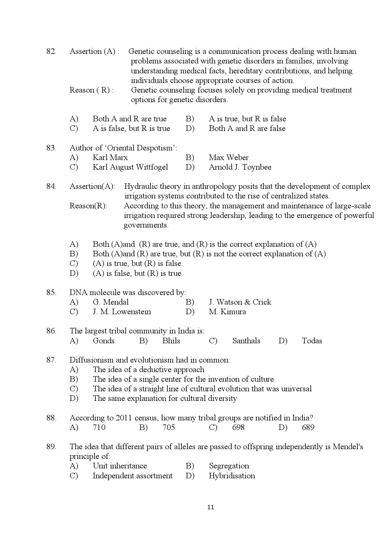 Kerala SET Anthropology Exam Question Paper July 2024 11