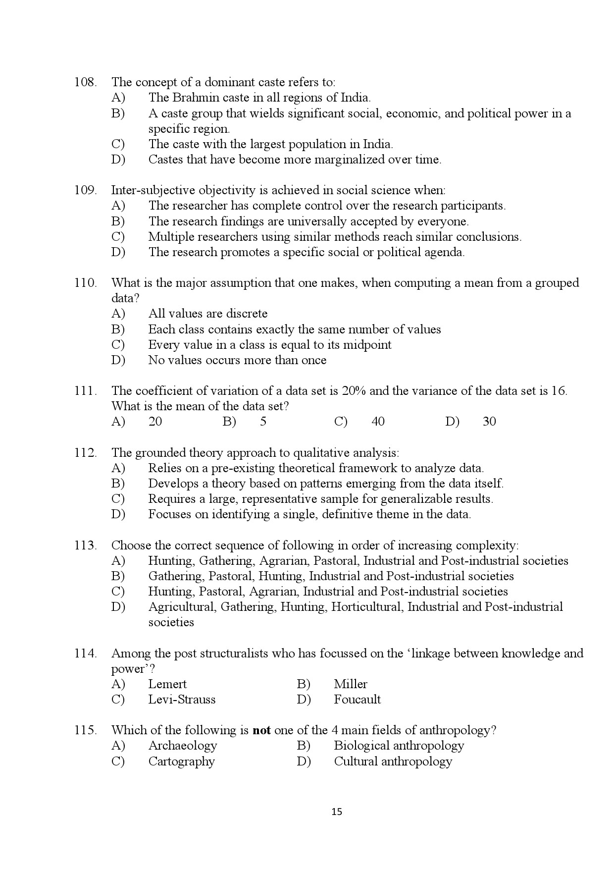 Kerala SET Anthropology Exam Question Paper July 2024 15