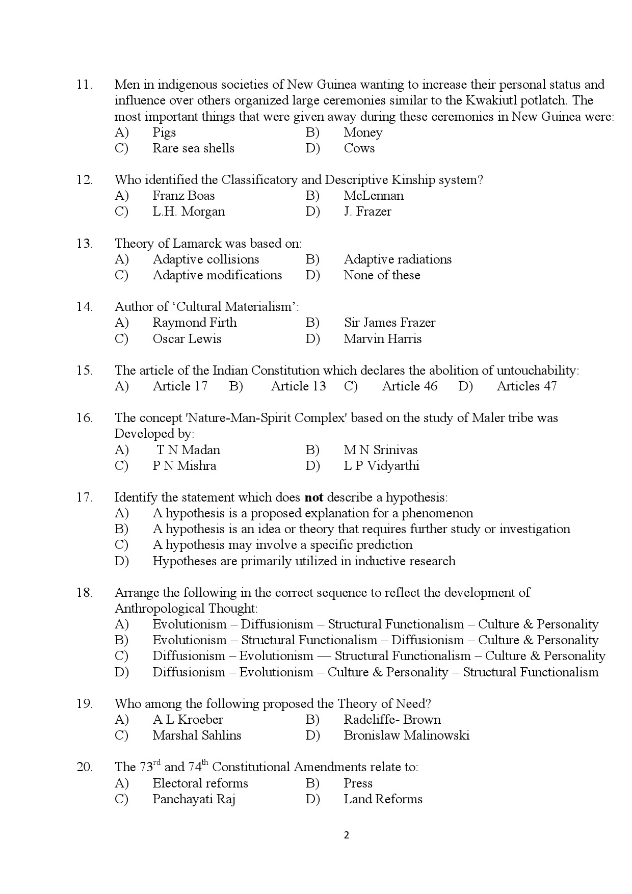 Kerala SET Anthropology Exam Question Paper July 2024 2