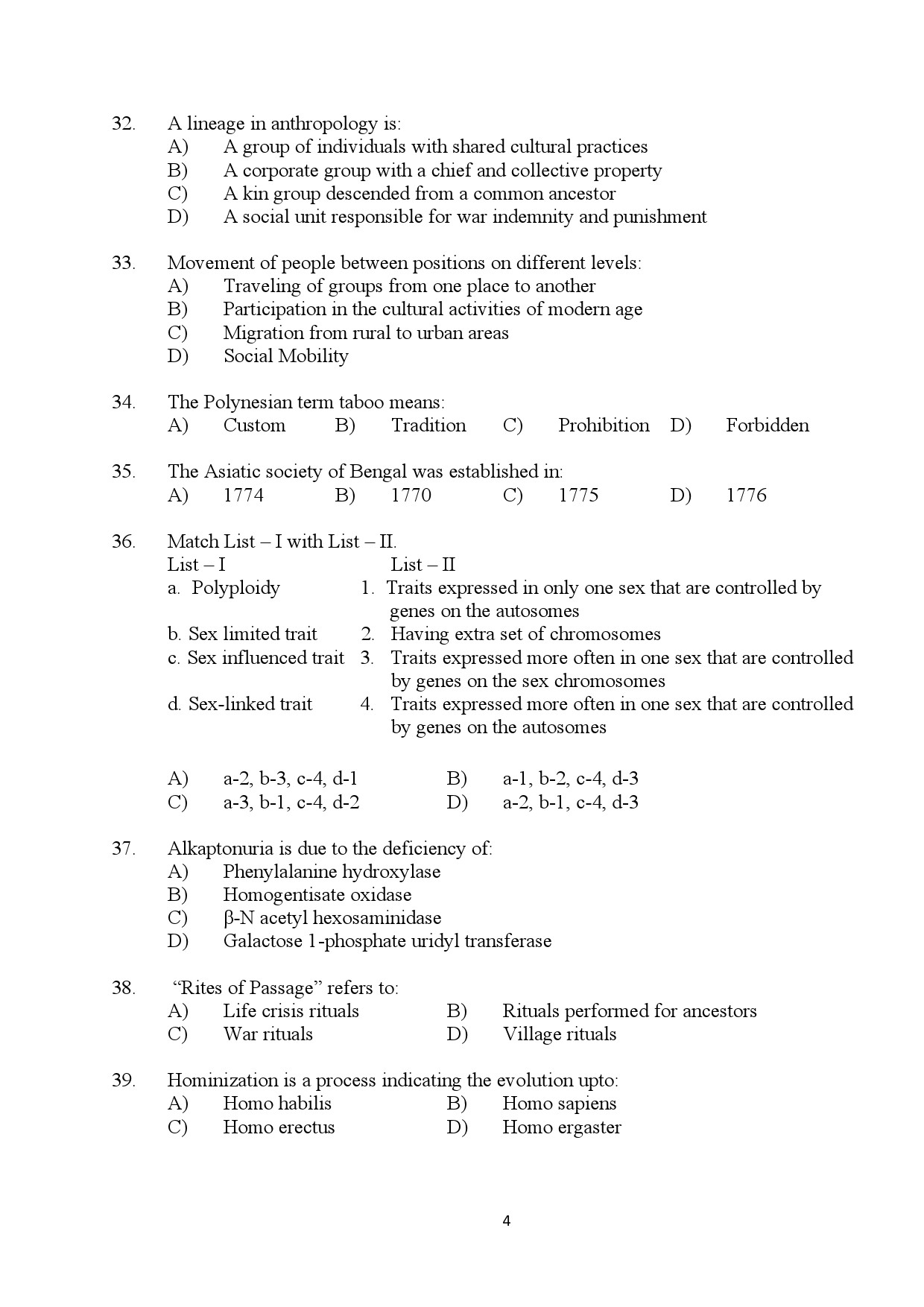 Kerala SET Anthropology Exam Question Paper July 2024 4