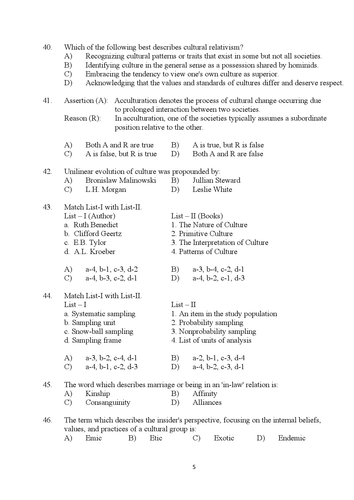 Kerala SET Anthropology Exam Question Paper July 2024 5