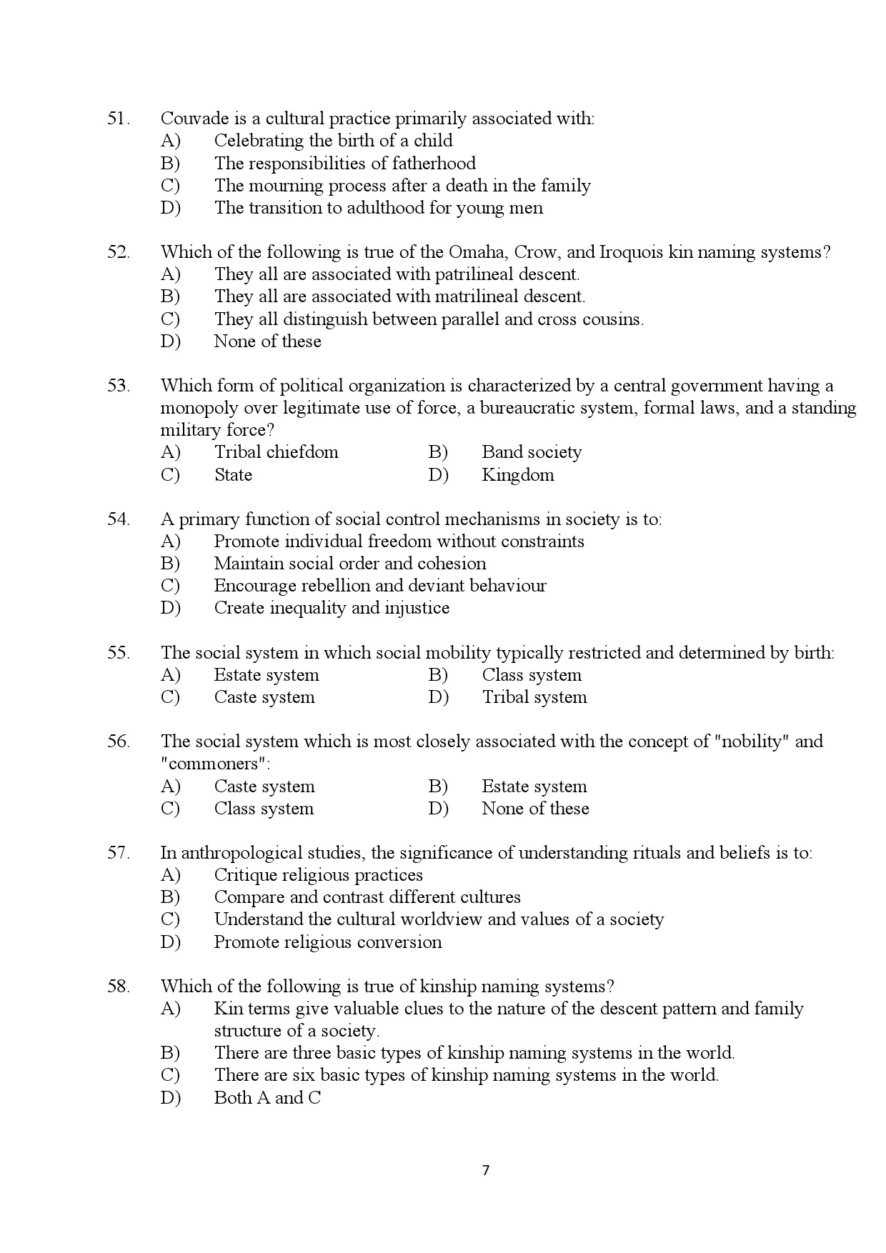 Kerala SET Anthropology Exam Question Paper July 2024 7