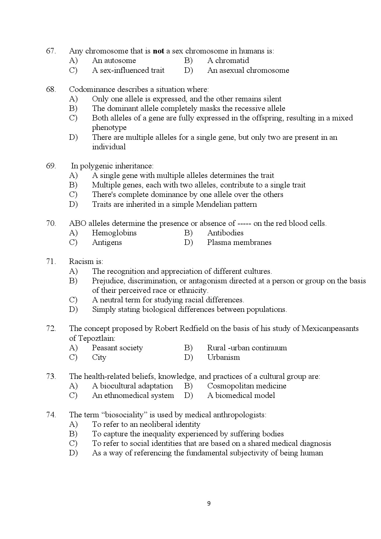 Kerala SET Anthropology Exam Question Paper July 2024 9