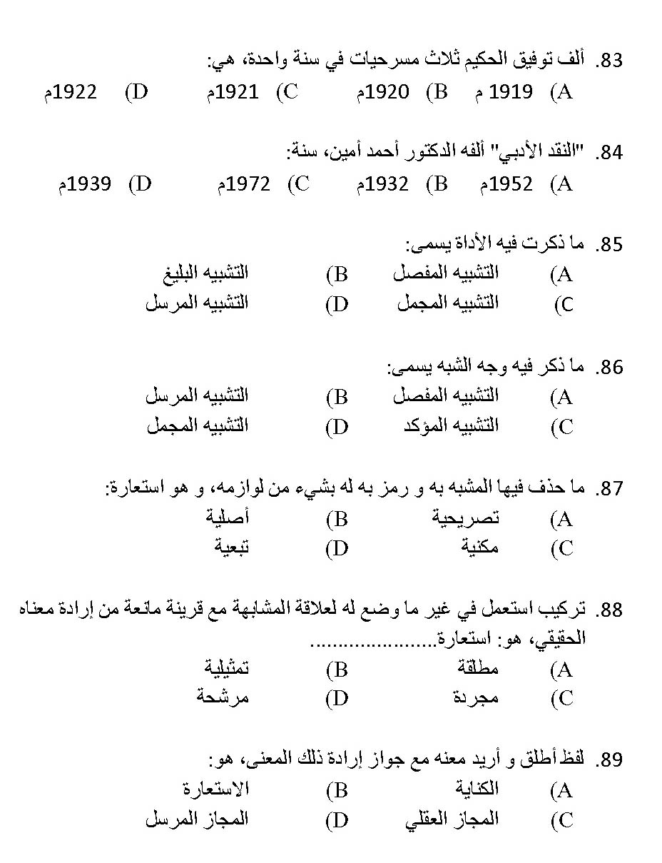 Kerala SET Arabic Exam 2013 Question Code 13602 14