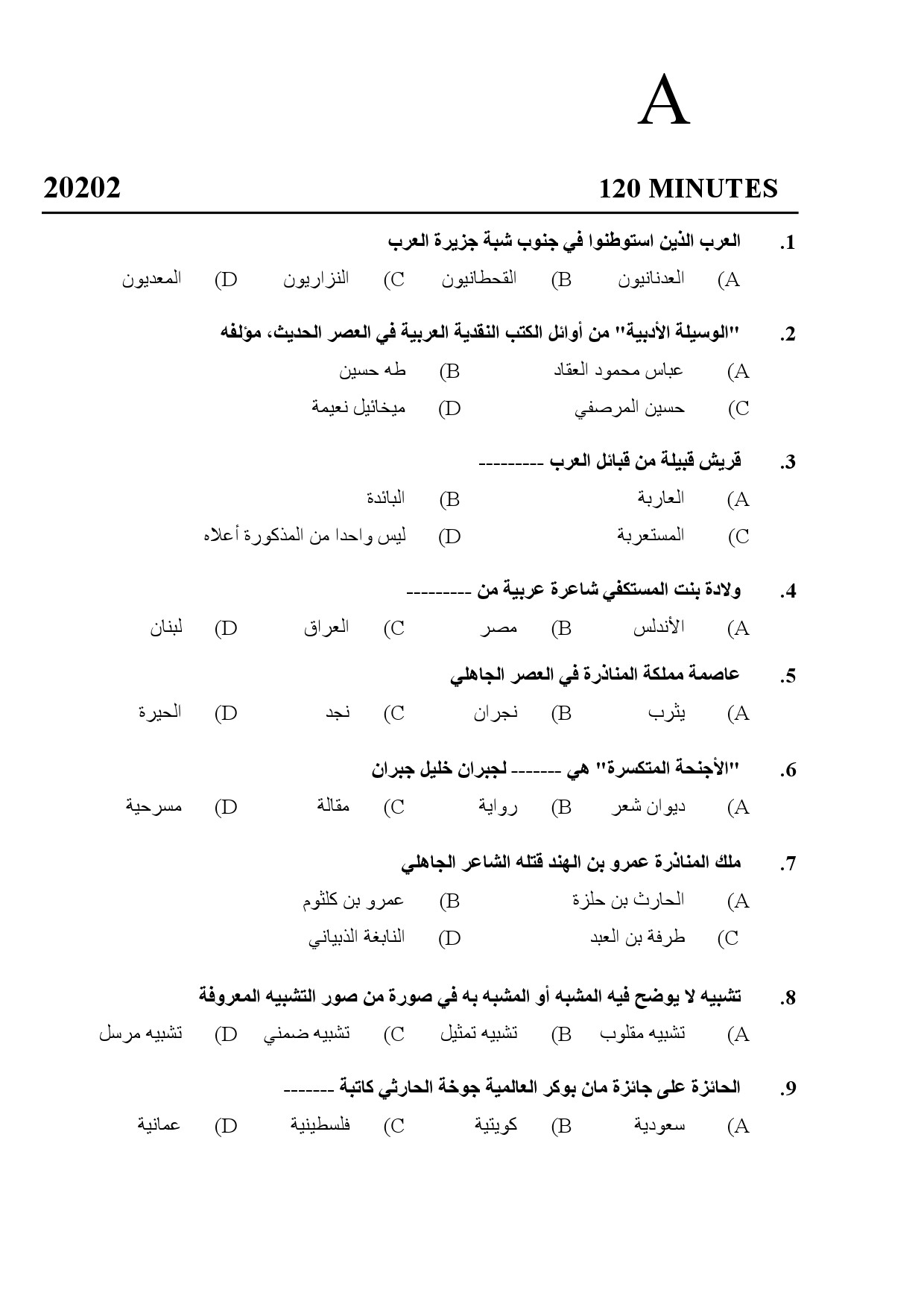 Kerala SET Arabic Exam Question Paper February 2020 1
