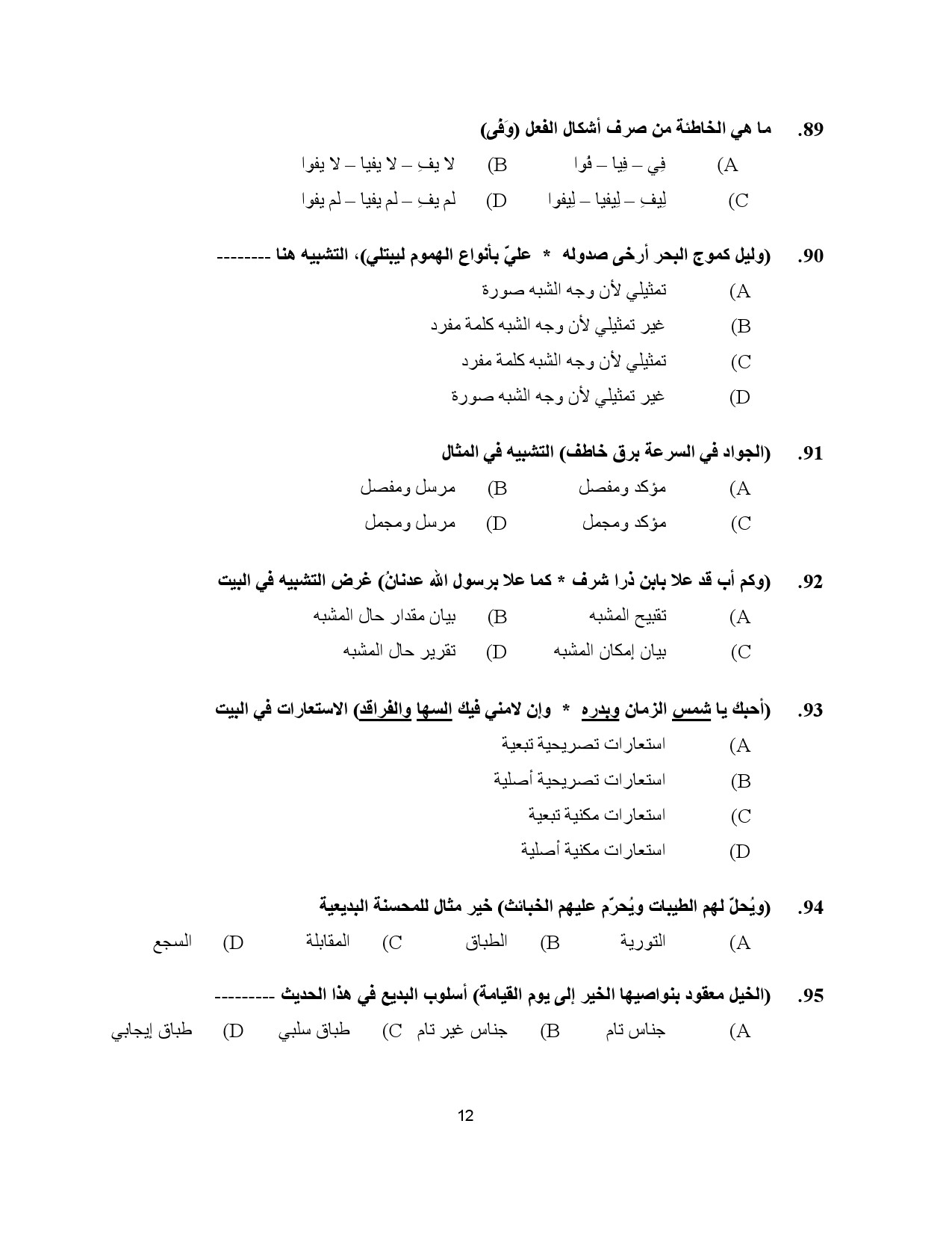 Kerala SET Arabic Exam Question Paper January 2023 12