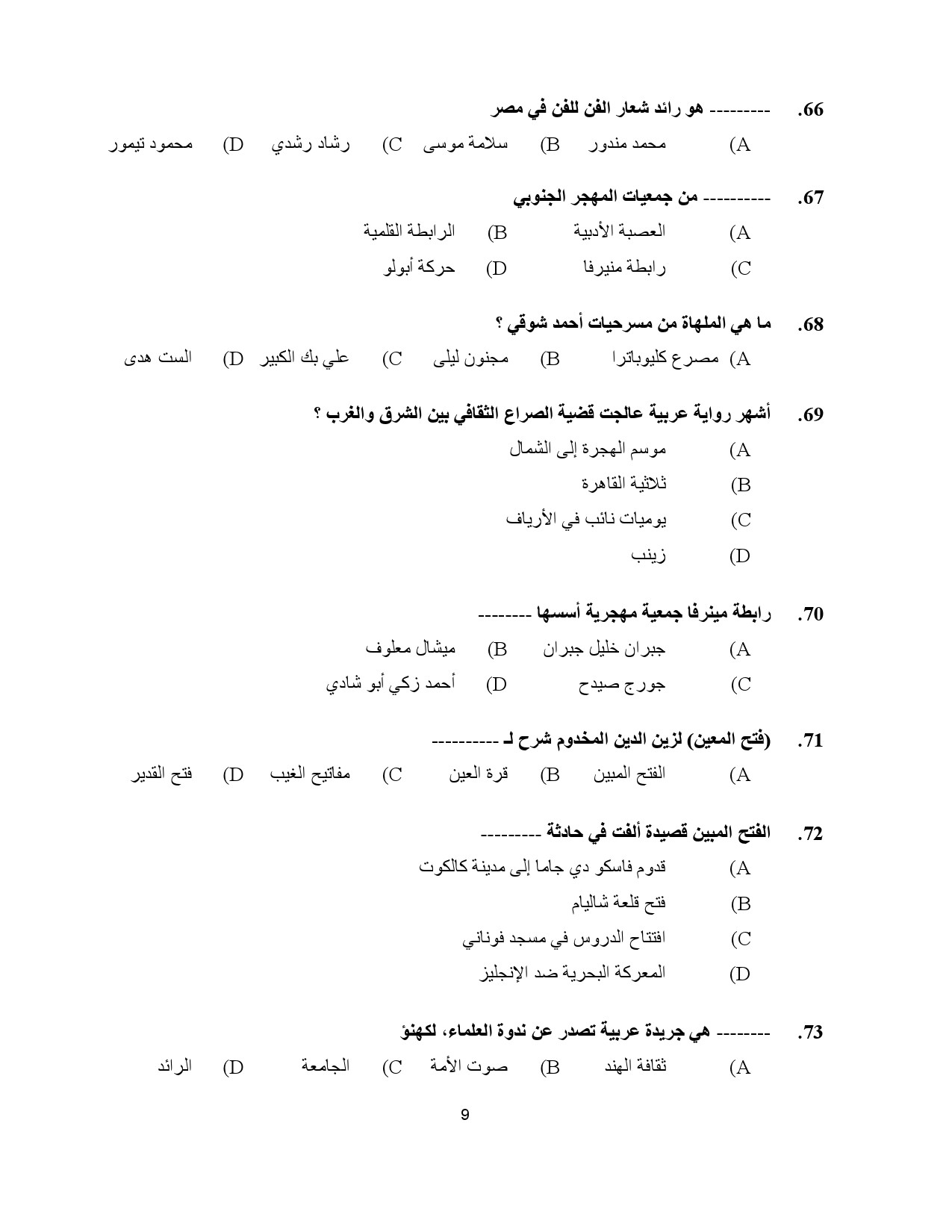 Kerala SET Arabic Exam Question Paper January 2023 9