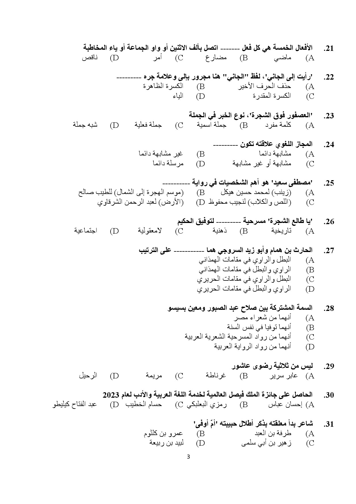 Kerala SET Arabic Exam Question Paper January 2024 3