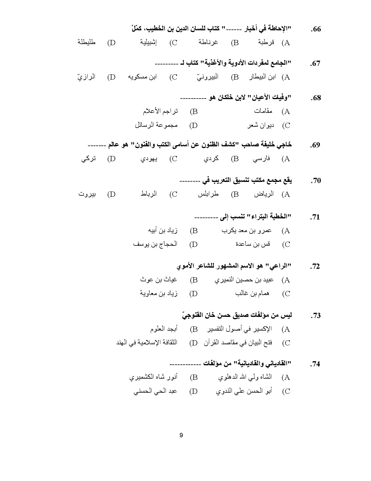 Kerala SET Arabic Exam Question Paper July 2023 9