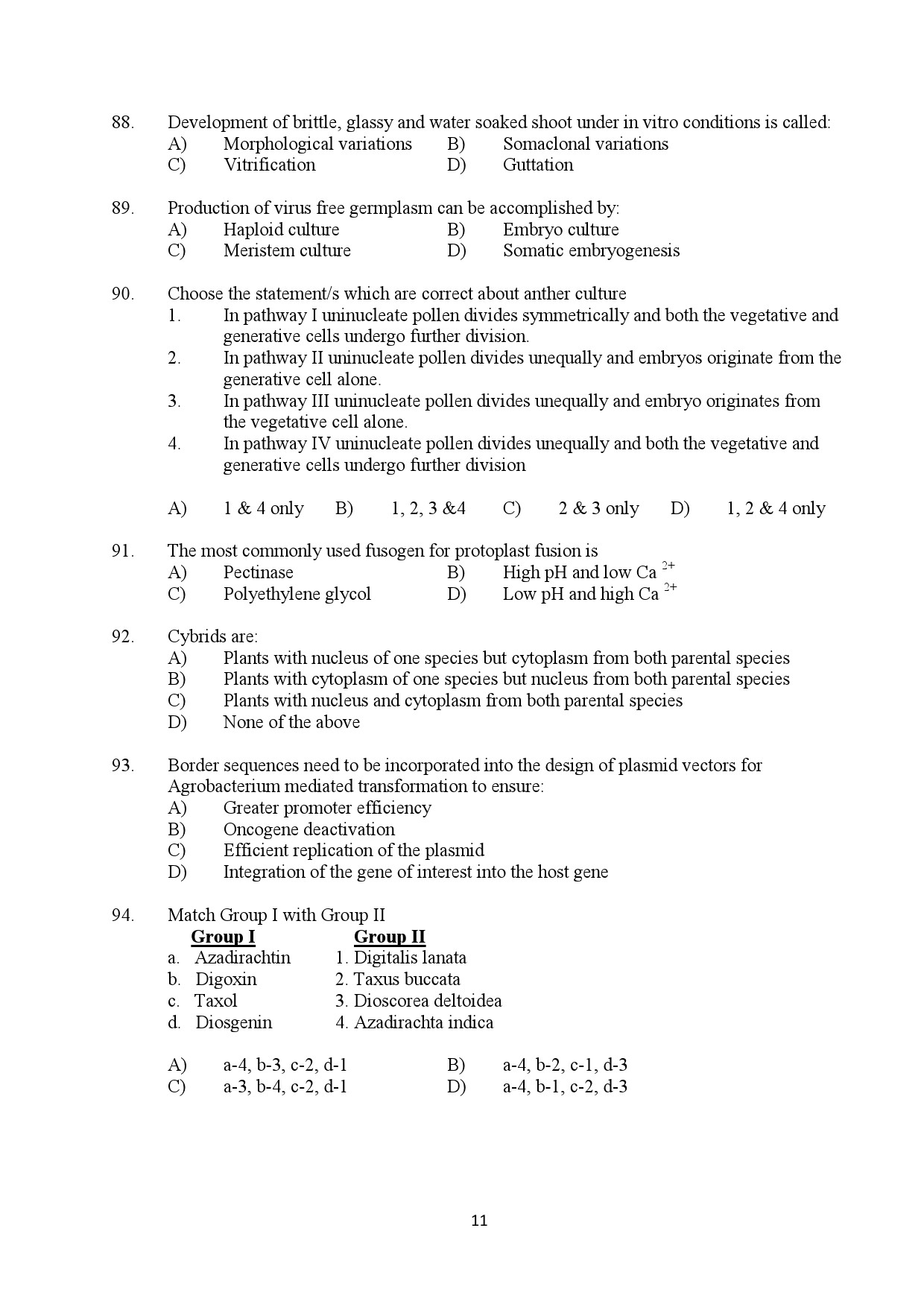 Kerala SET Biotechnology Exam Question Paper February 2020 11