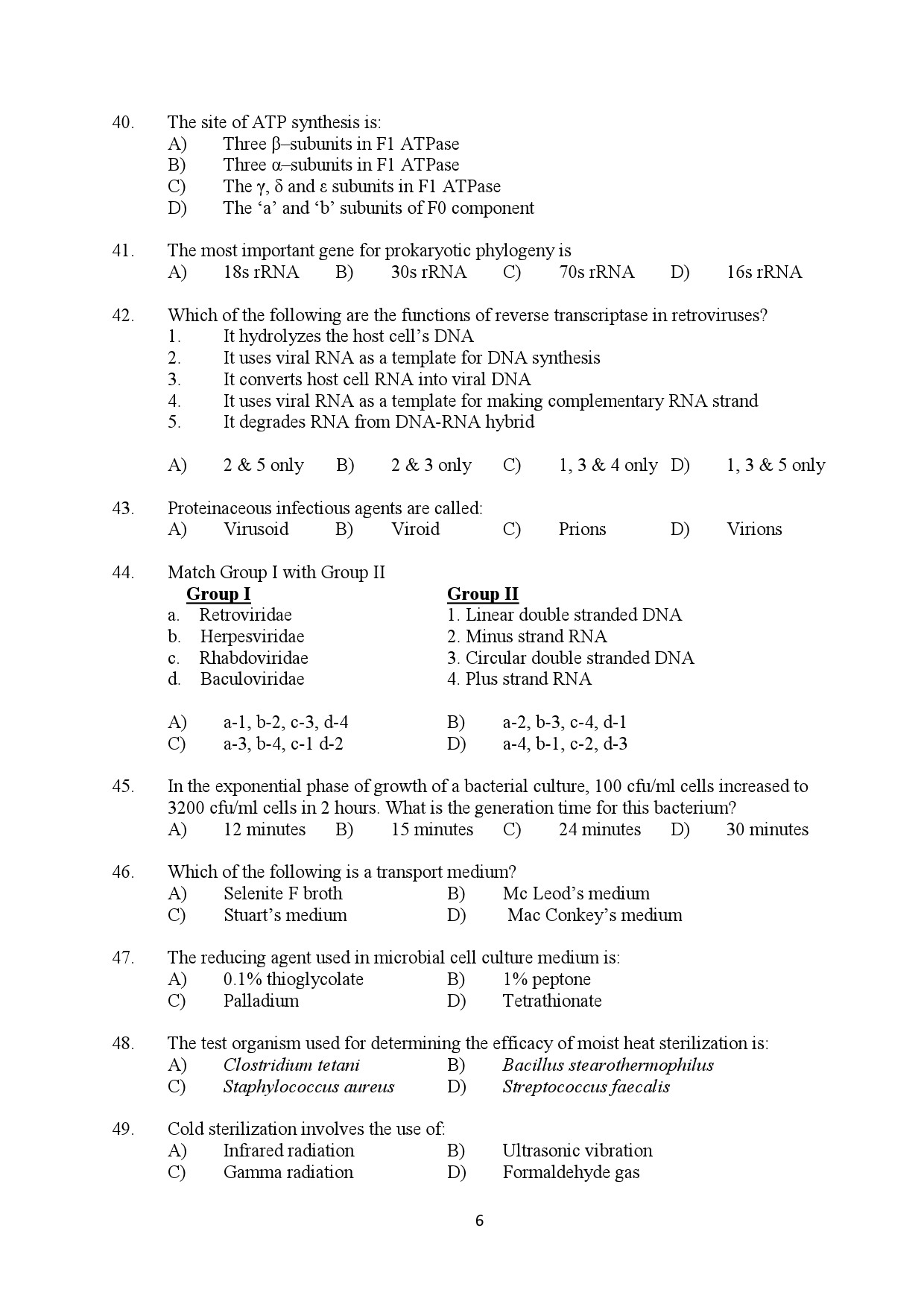 Kerala SET Biotechnology Exam Question Paper February 2020 6