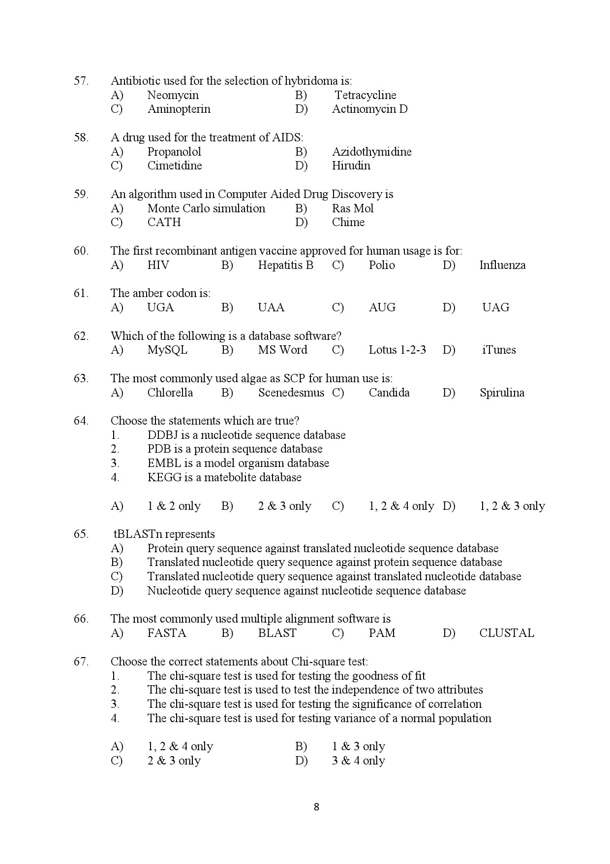Kerala SET Biotechnology Exam Question Paper February 2020 8