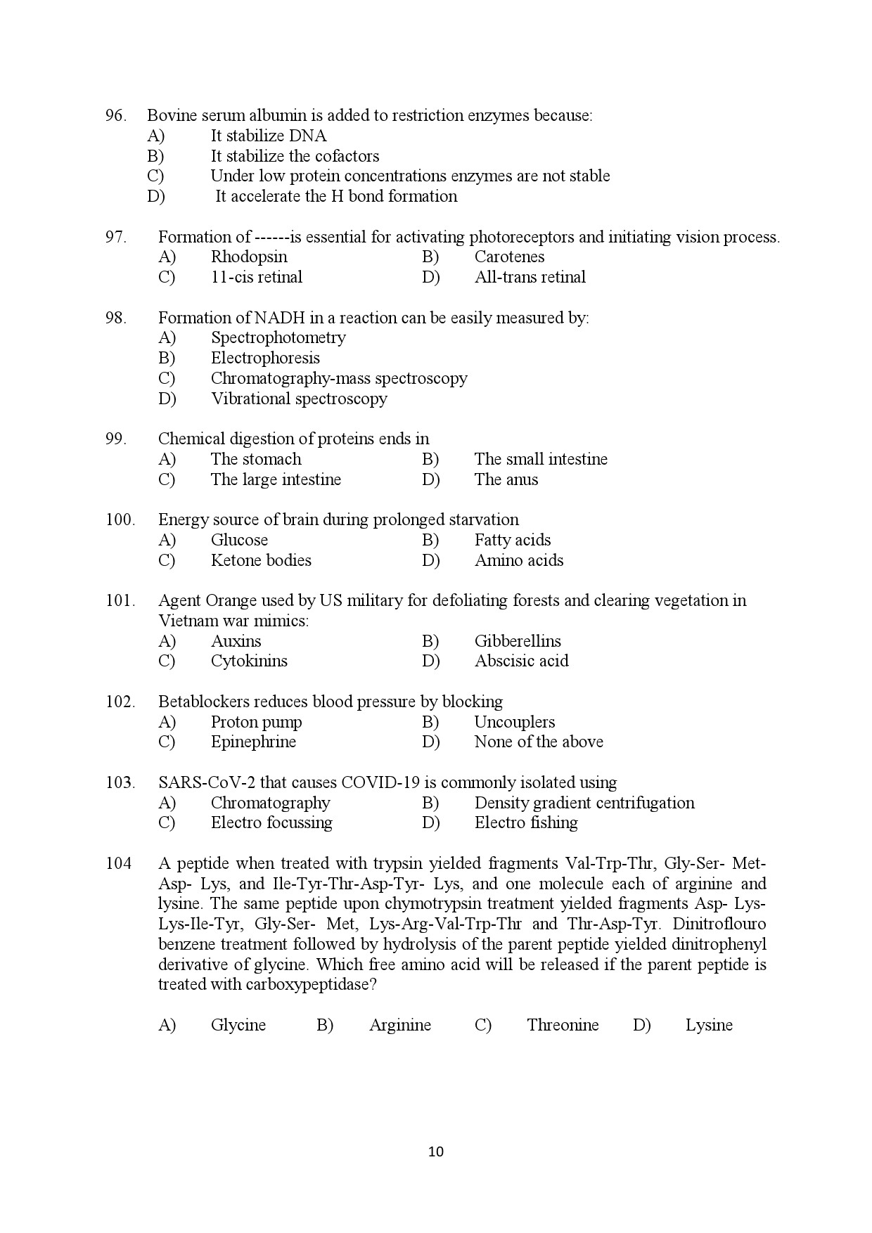 Kerala SET Biotechnology Exam Question Paper January 2022 10
