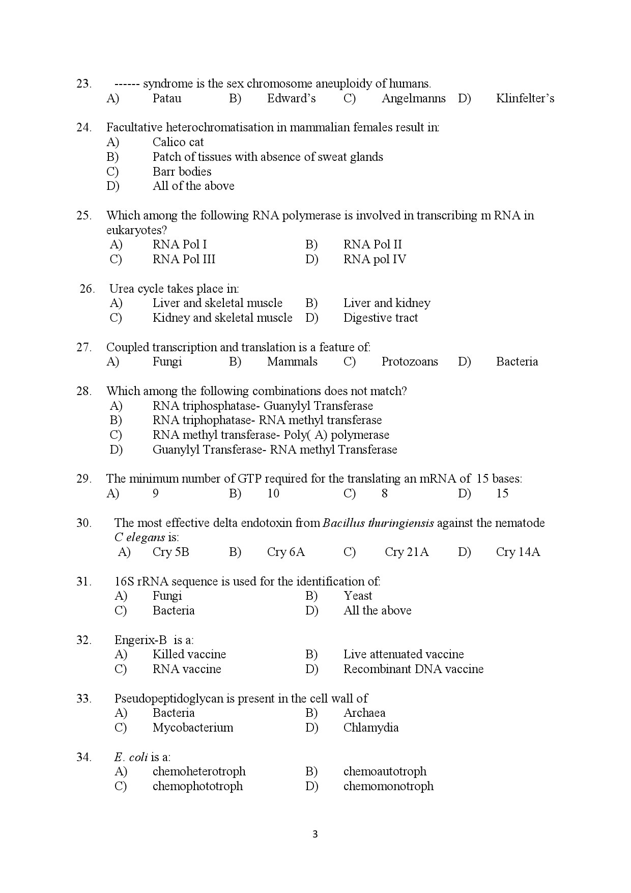 Kerala SET Biotechnology Exam Question Paper January 2022 3