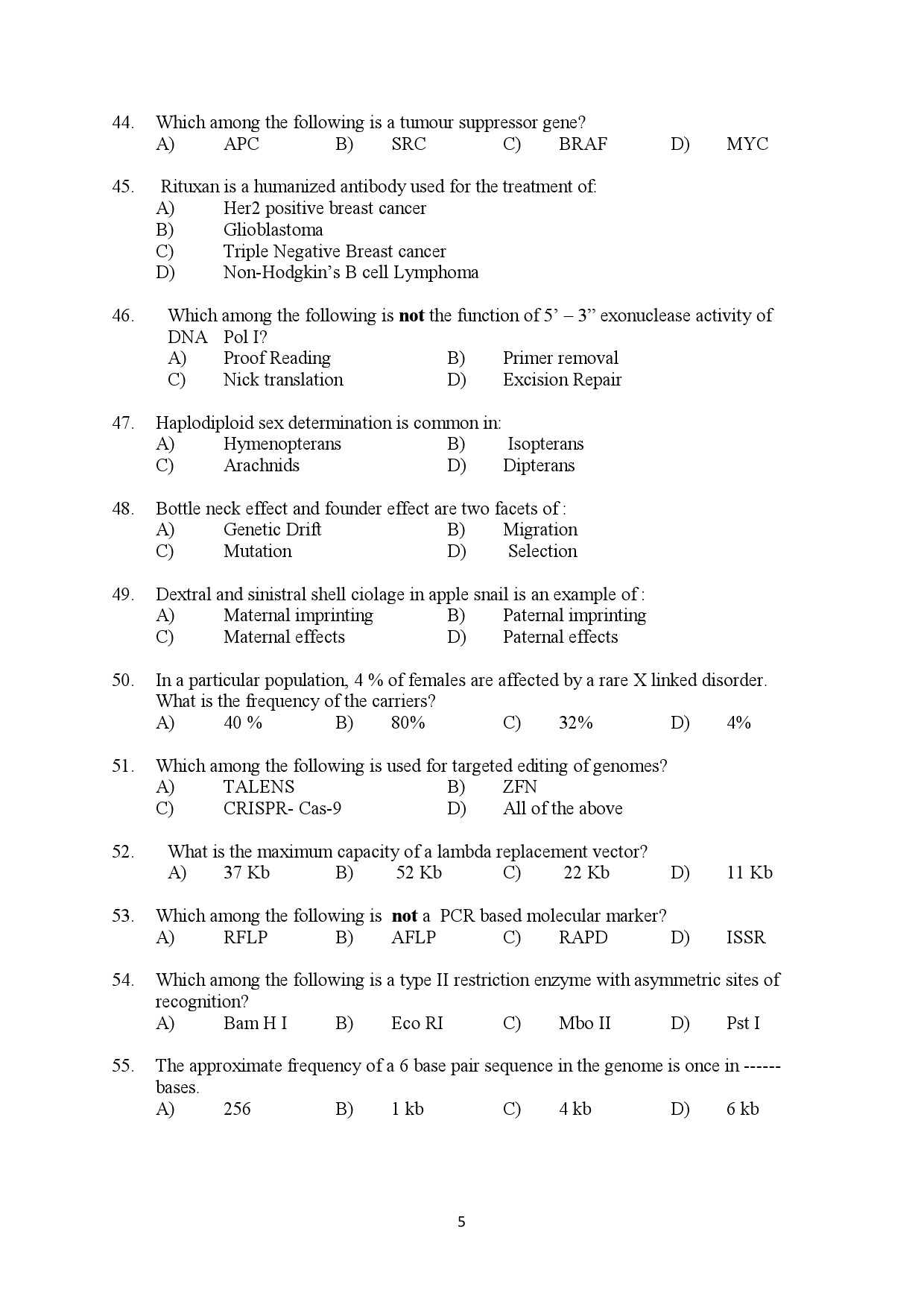 Kerala SET Biotechnology Exam Question Paper January 2022 5